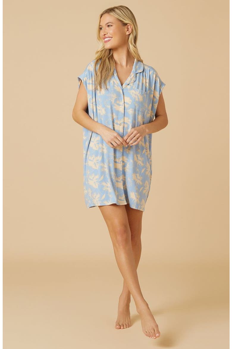 Soft Sleep Caftan Mini Sleepshirt, Main, color, Sky Blue Floral