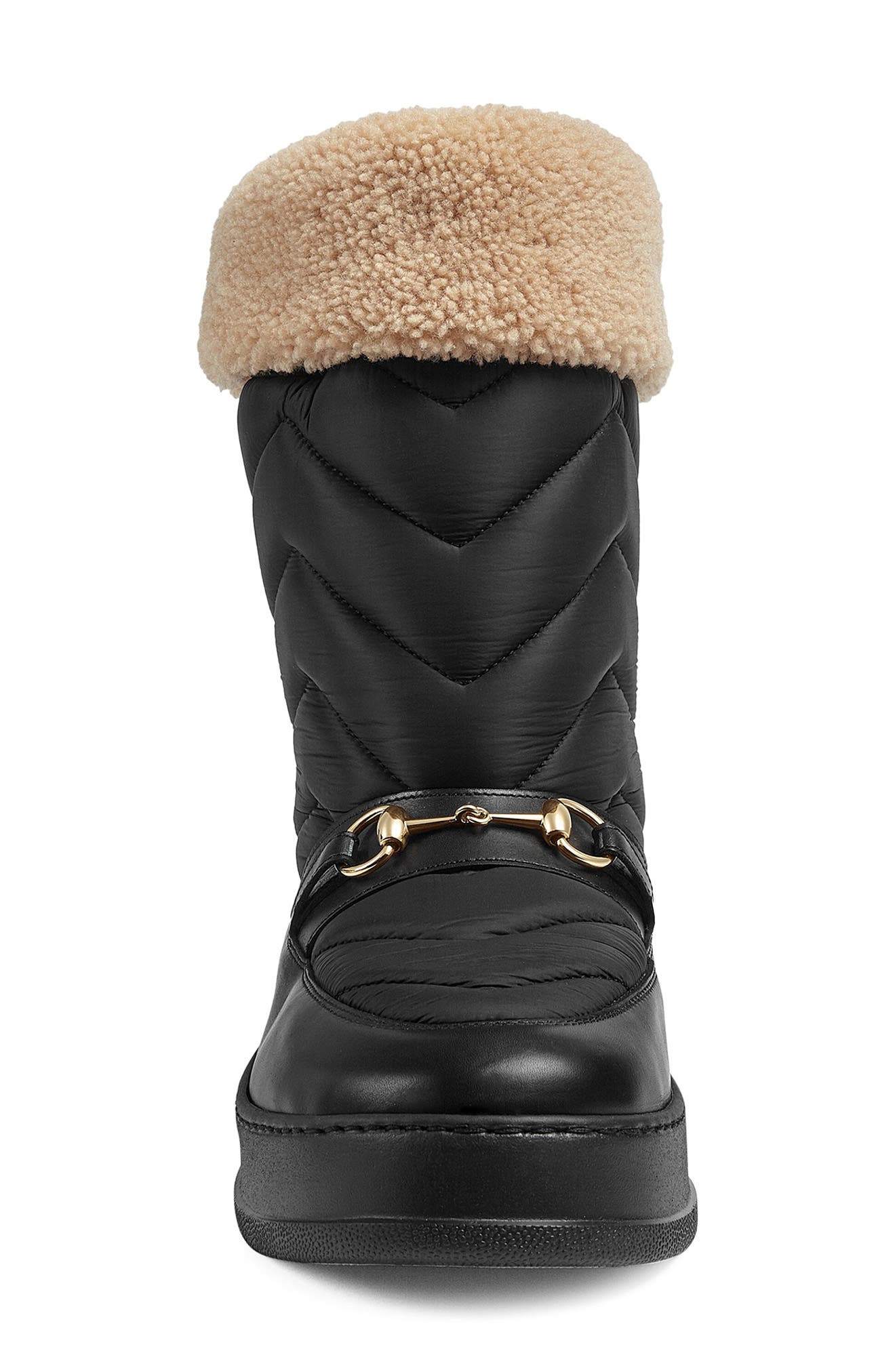 Gucci Horsebit Genuine Shearling Lined Quilted Snow Boot, Alternate, color, 