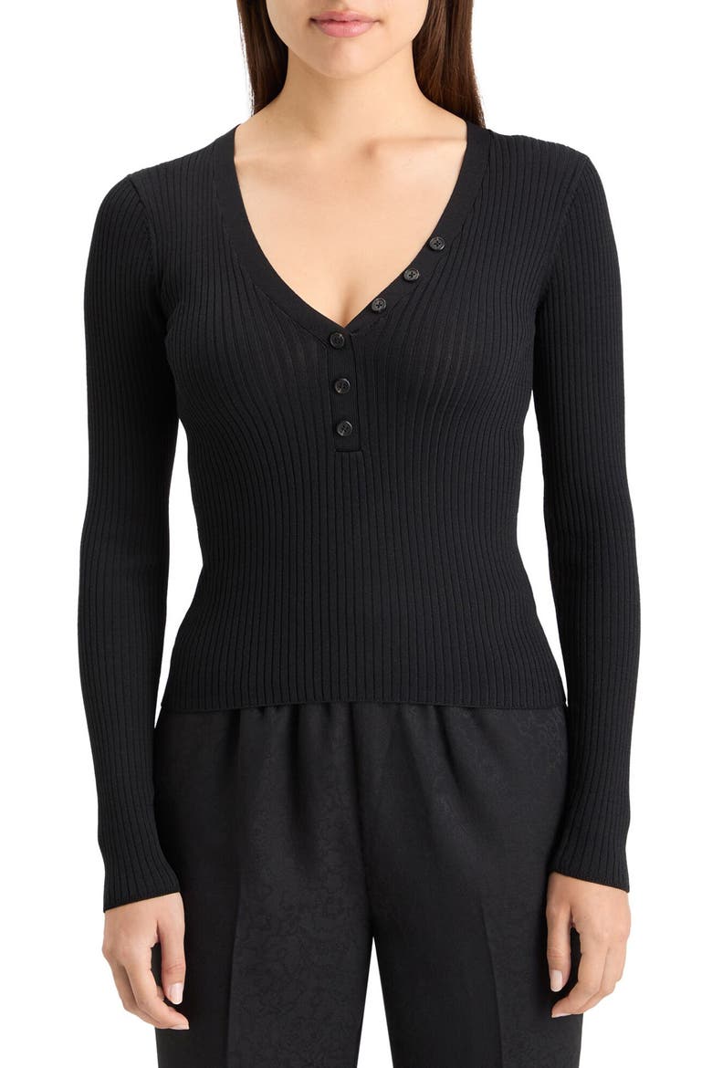 Rib Henley Sweater, Main, color, EVENING BLACK