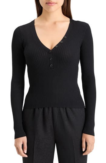 Scotch & Soda Rib Henley Sweater In Evening Black