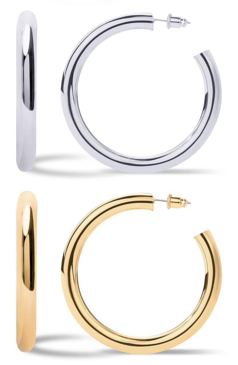 ES JEWELRY Set of 2 50mm Hoop Earrings, Main, color, Yellow And White Gold