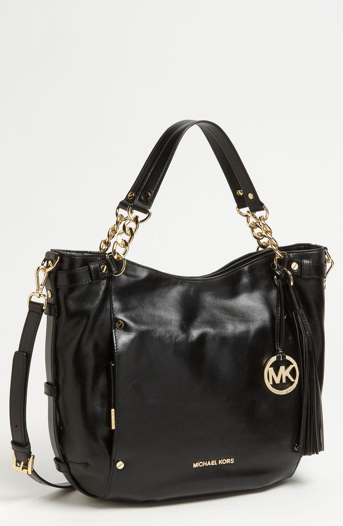 'Devon - Large' Leather Satchel, Main, color, BLACK