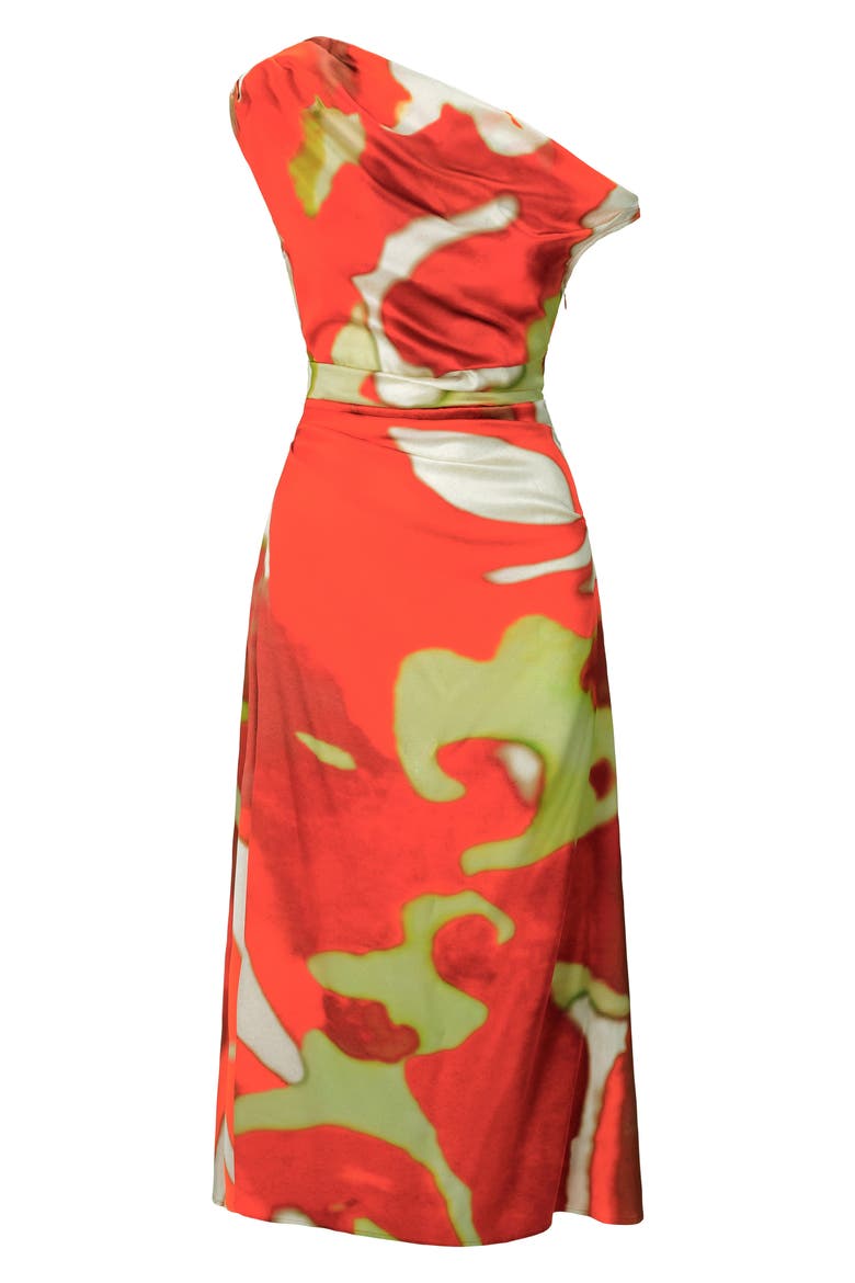 Phare Abstract Print One-Shoulder Stretch Silk Dress, Alternate, color, RED ZONE