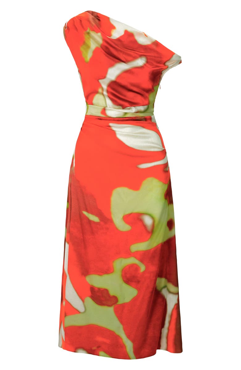 STAUD Phare Abstract Print One-Shoulder Stretch Silk Dress, Alternate, color, Red Zone