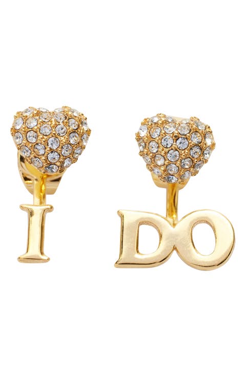 'I Do' Crystal Heart Drop Earrings