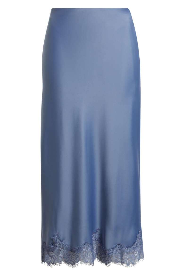 Lace Trim Satin Midi Skirt, Alternate, color, BLUE UMBRA