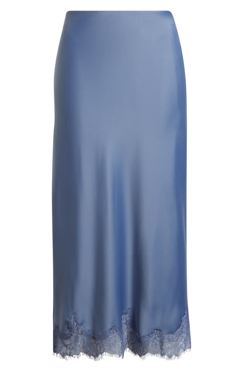 Open Edit Lace Trim Satin Midi Skirt, Alternate, color, Blue Umbra