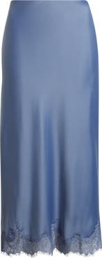 Open Edit Lace Trim Satin Midi Skirt