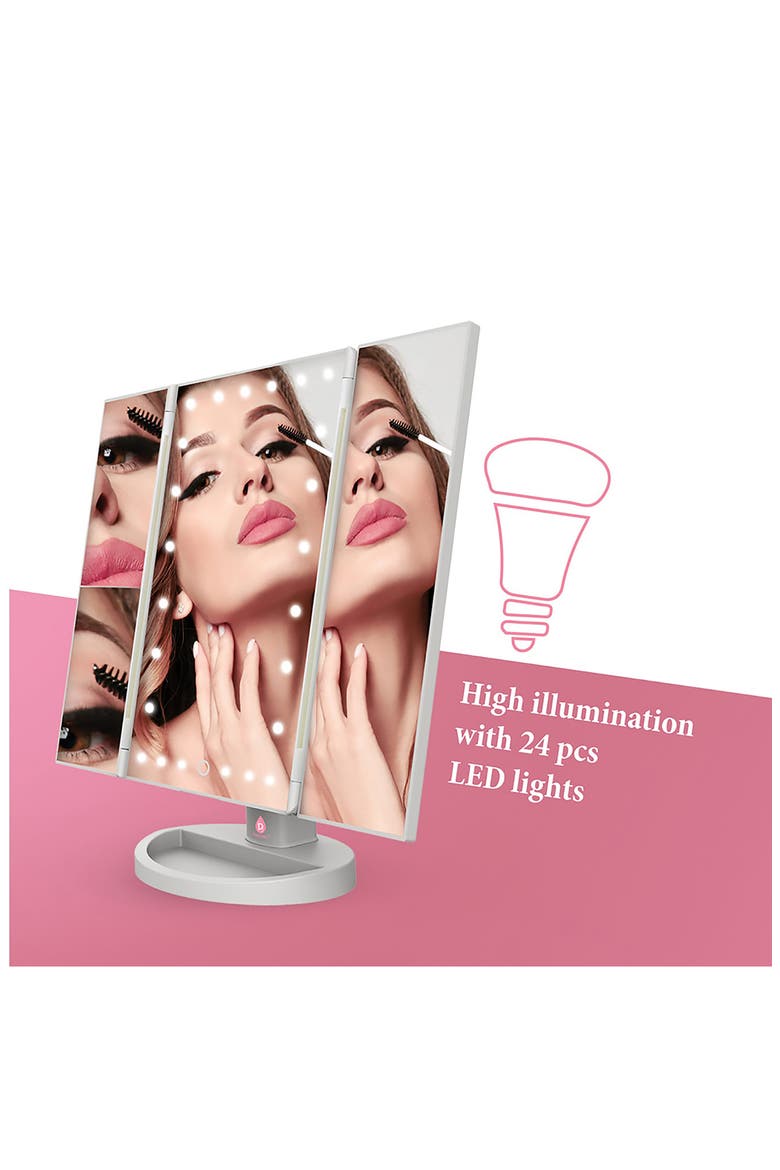 Tri-Fold LED Vanity Makeup Mirror, Alternate, color, WHITE