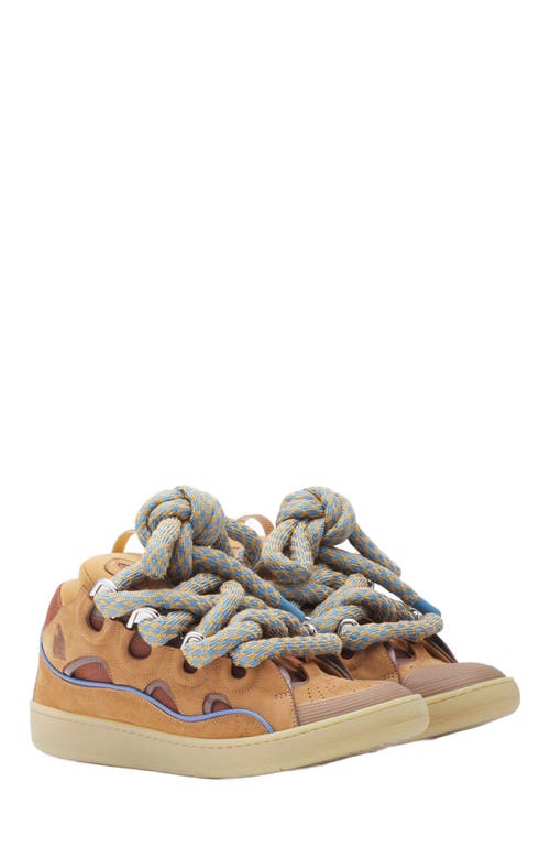 Lanvin Curb Sneakers In Leather With Snake Laces In Camel