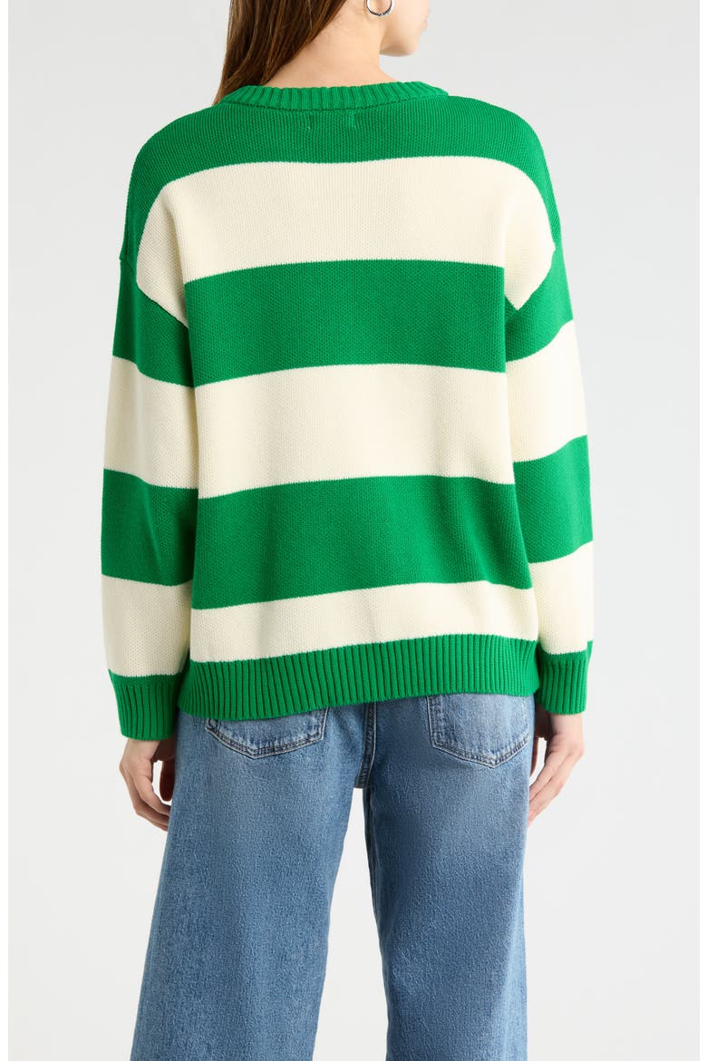 Tennis Stripe Relaxed Fit Cotton Sweater, Alternate, color, KELLY-CREAM