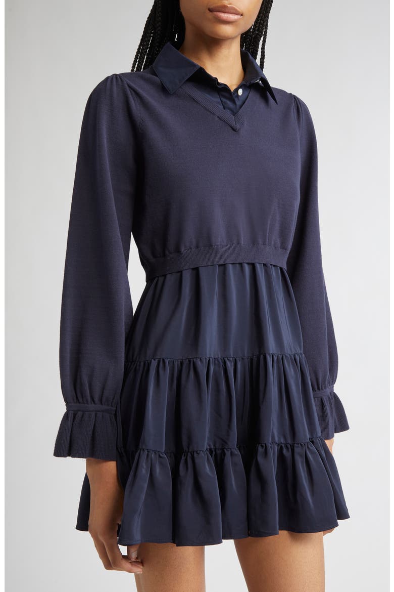 Luciana Long Sleeve Tiered Shirtdress, Alternate, color, NAVY