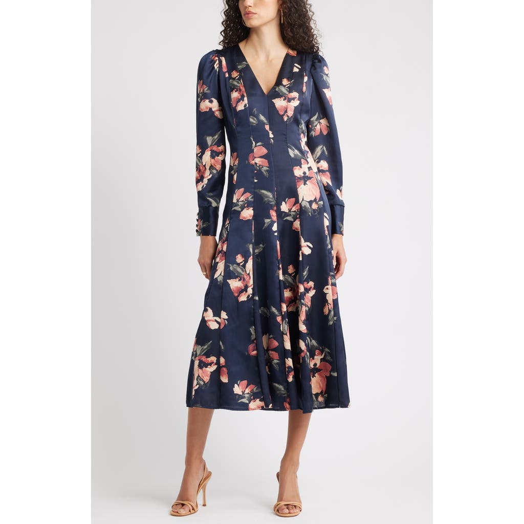 Chelsea28 Long Sleeve Satin Midi Dress In Blue