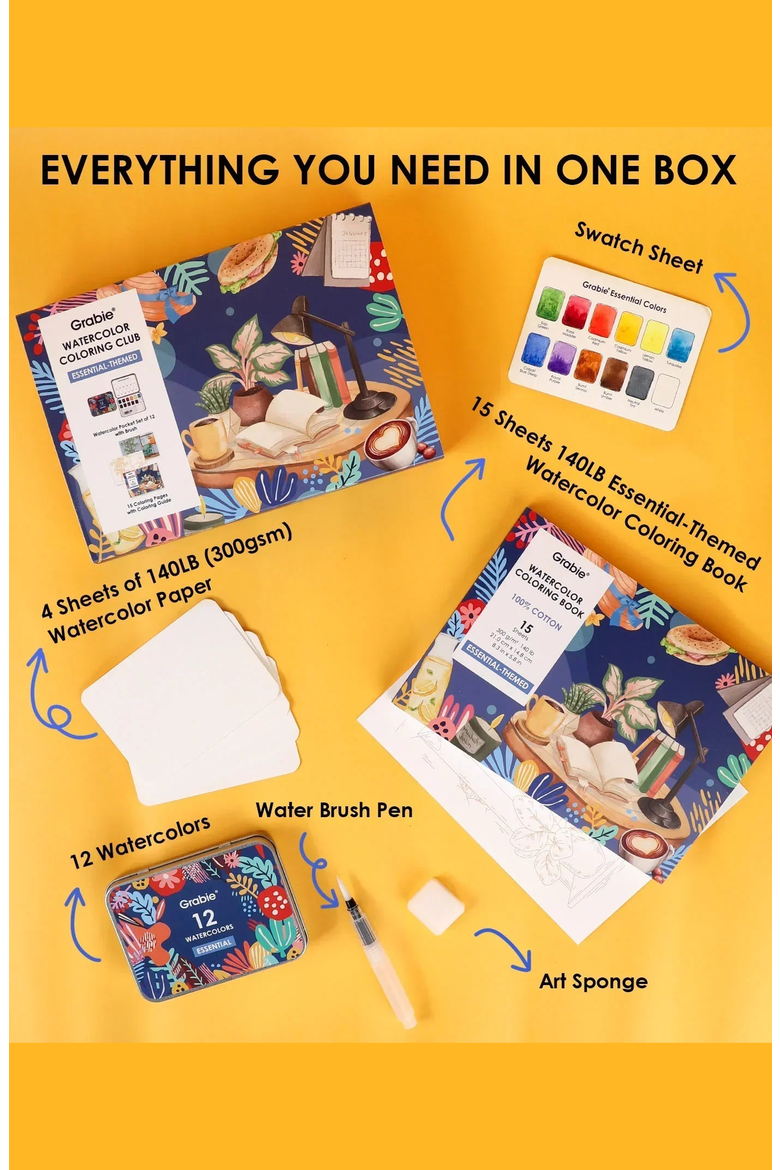 Essential Themed Watercolor Coloring Club Box, Alternate, color, Blue