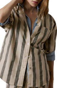 Faherty Stripe Relaxed Fit Cotton Blend Button-Up Shirt