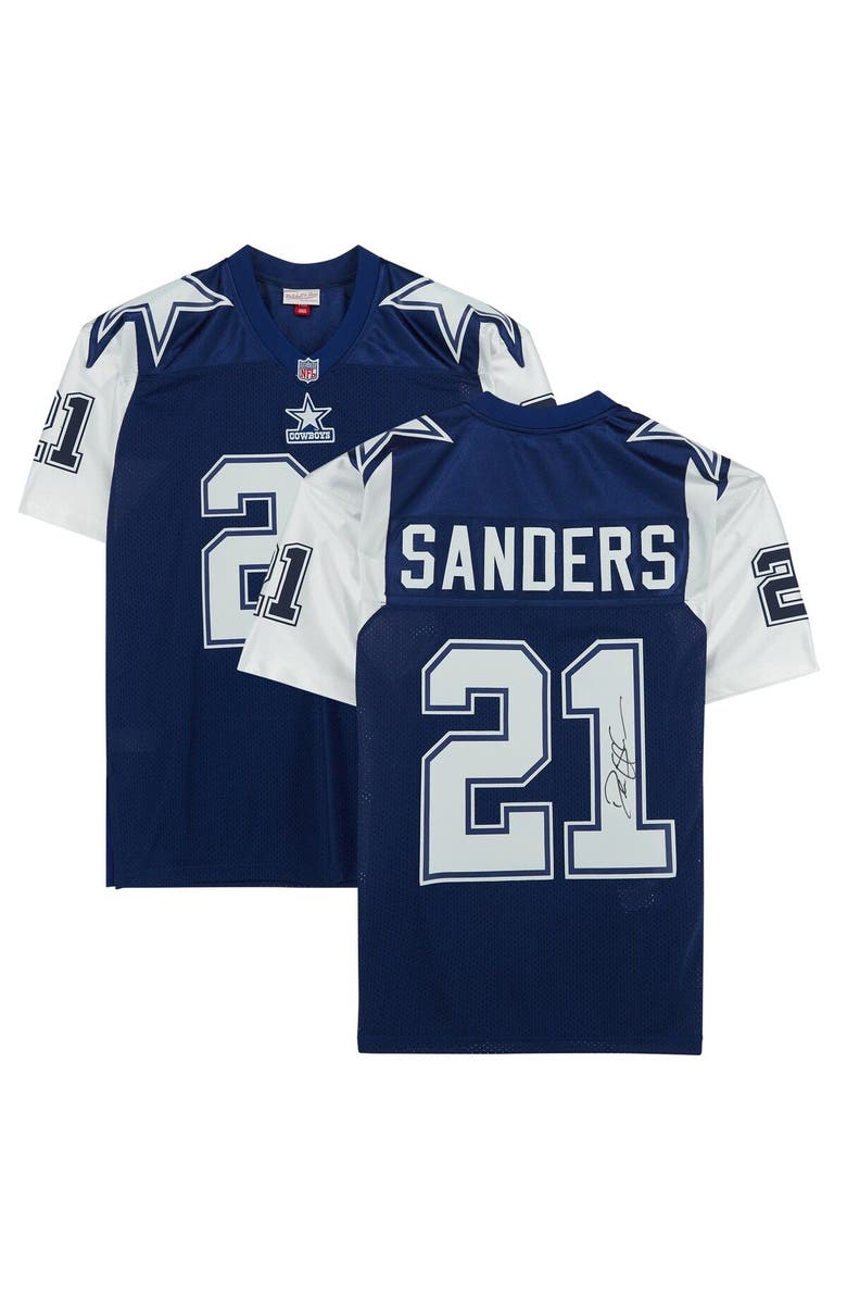 FANATICS AUTHENTIC Deion Sanders Dallas Cowboys Autographed Mitchell & Ness Navy 1995 Throwback Authentic Jersey, Main, color, 