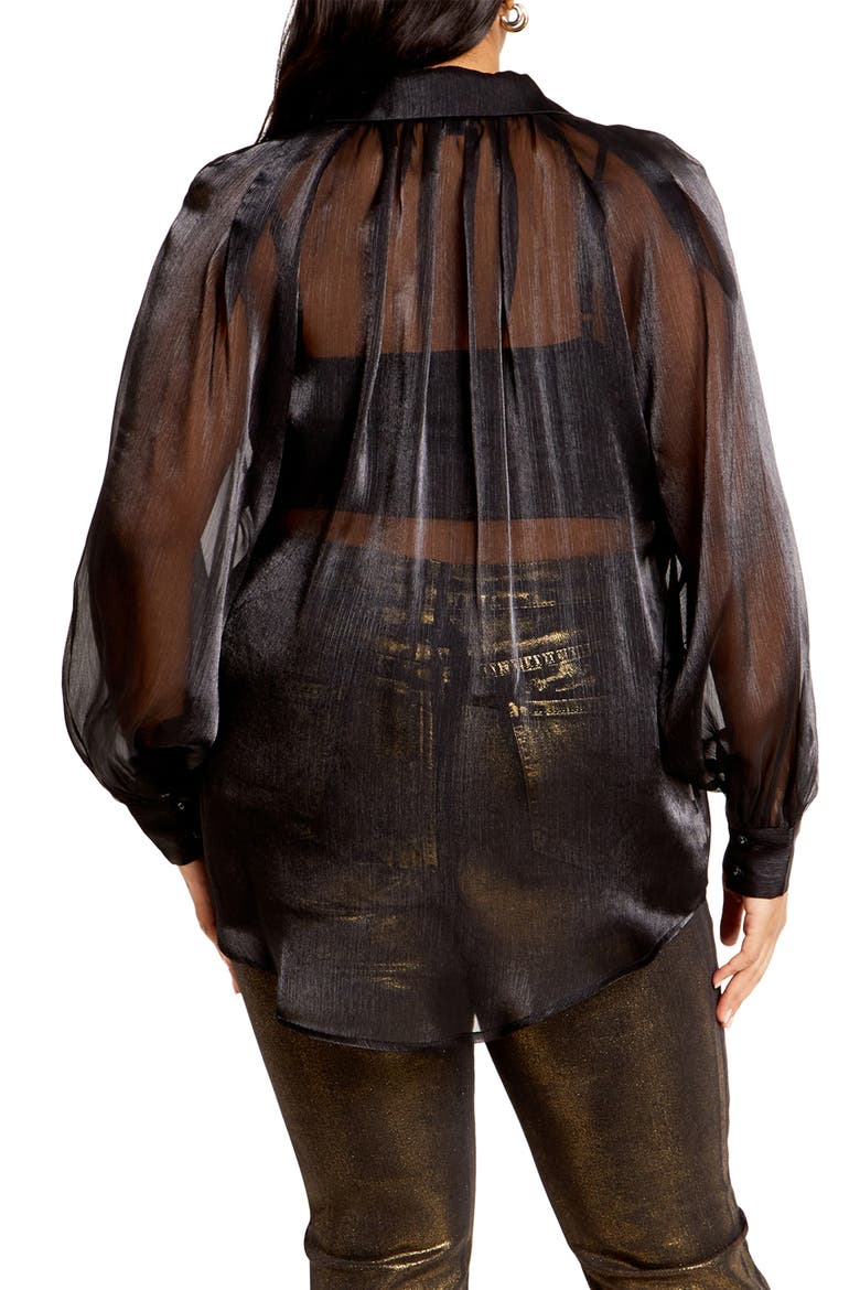 Iliana Sheer Metallic Shirt, Alternate, color, BLACK