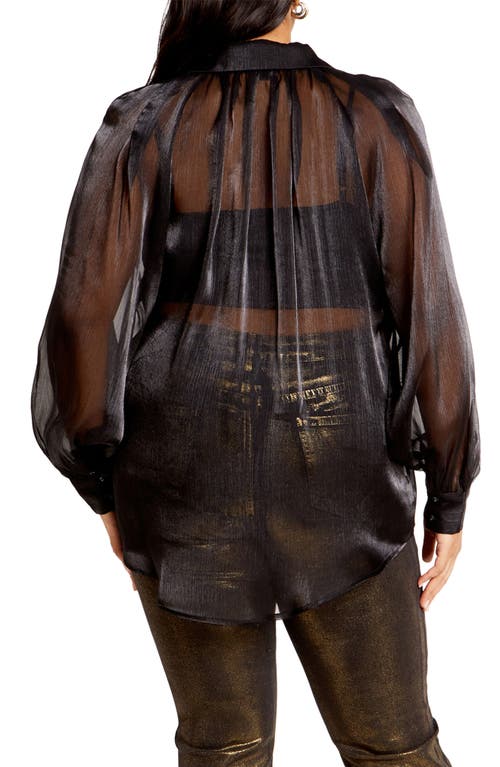 City Chic Iliana Sheer Metallic Shirt In Black