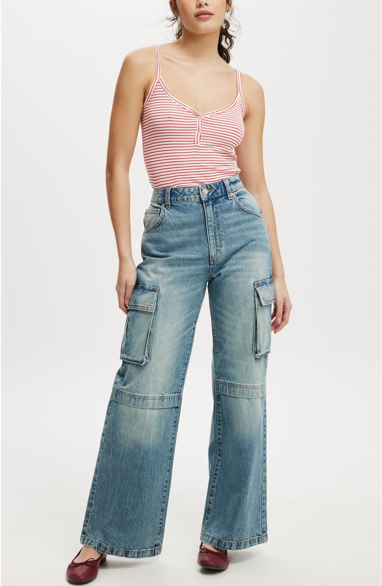 Cotton On Women's Curvy Cargo Wide Jean, Alternate, color, Canyon Blue