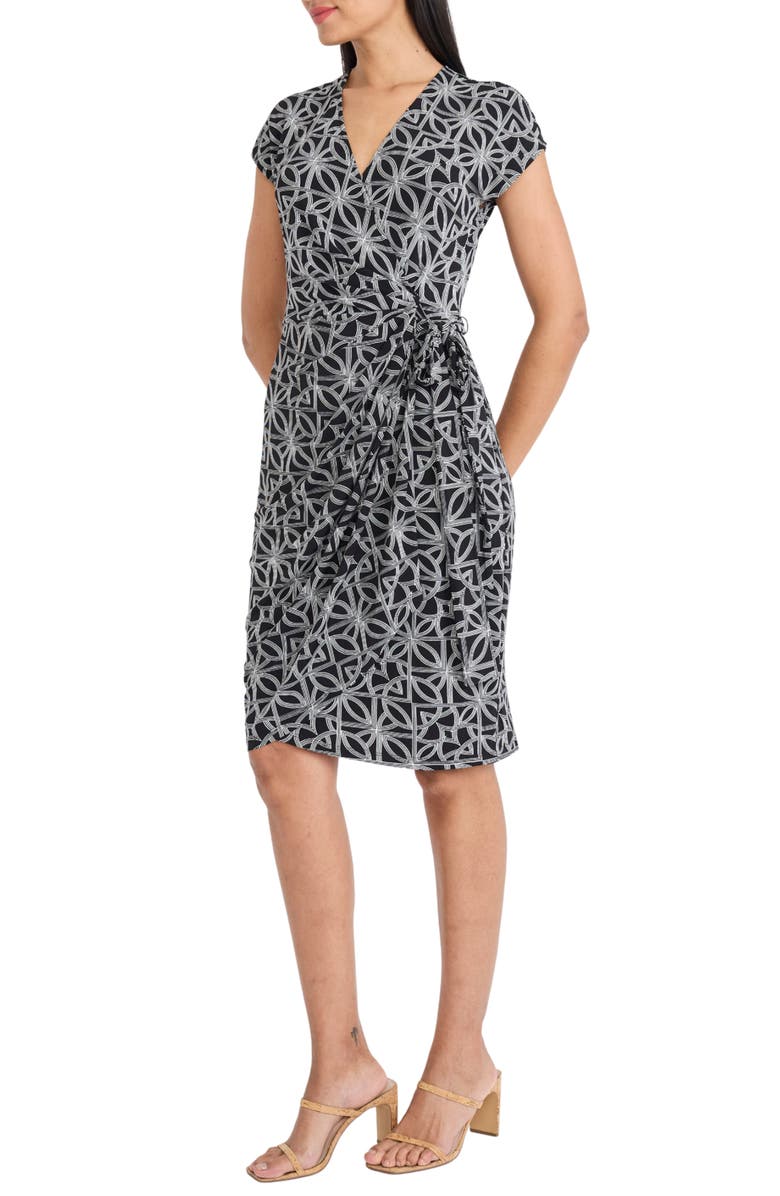 Maggy London Wrap Dress, Alternate, color, Black/ Ivory