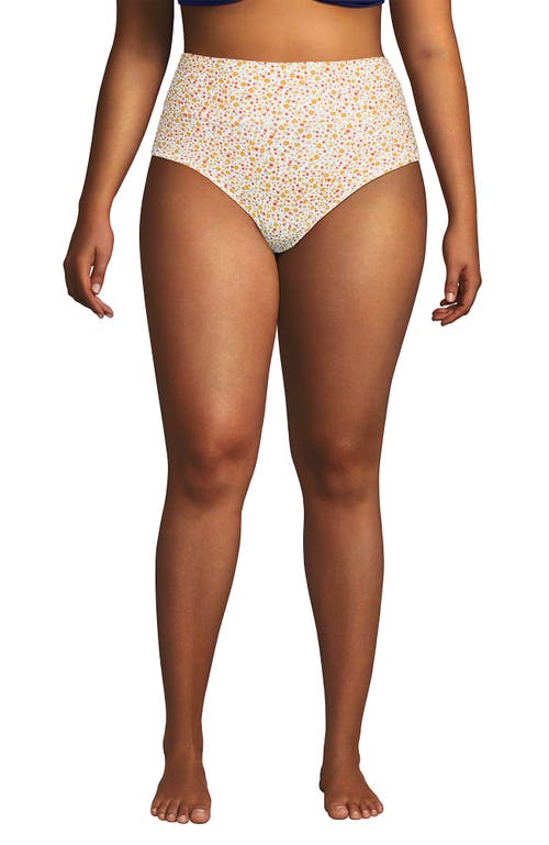 Lands' End Plus Size Pinchless High Waisted Bikini Bottoms In Egret/yellow Multi Floral