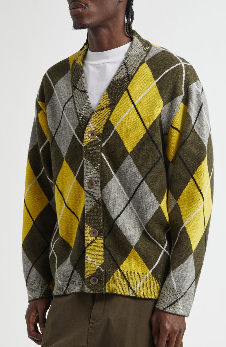 The Elder Statesman Argyle Jacquard Cashmere Cardigan, Alternate, color,