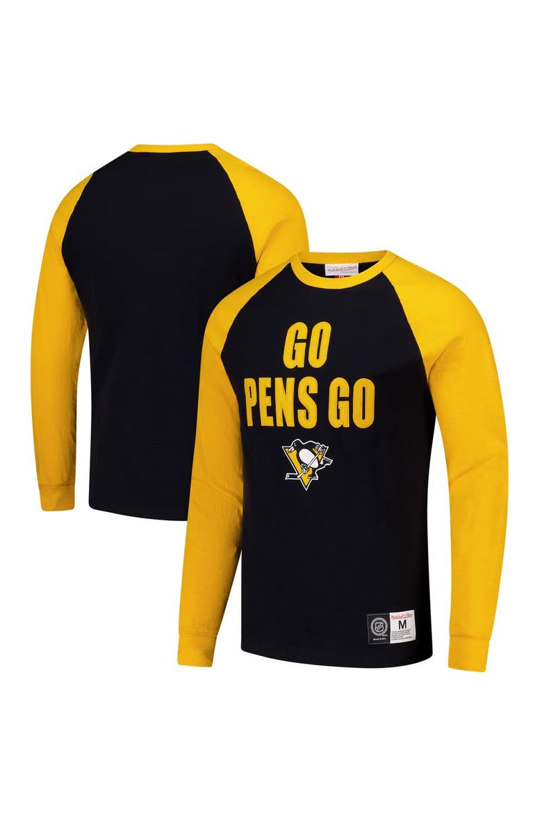 Men's Mitchell & Ness  Black/Gold Pittsburgh Penguins Legendary Slub Raglan Long Sleeve T-Shirt, Main, color, Black