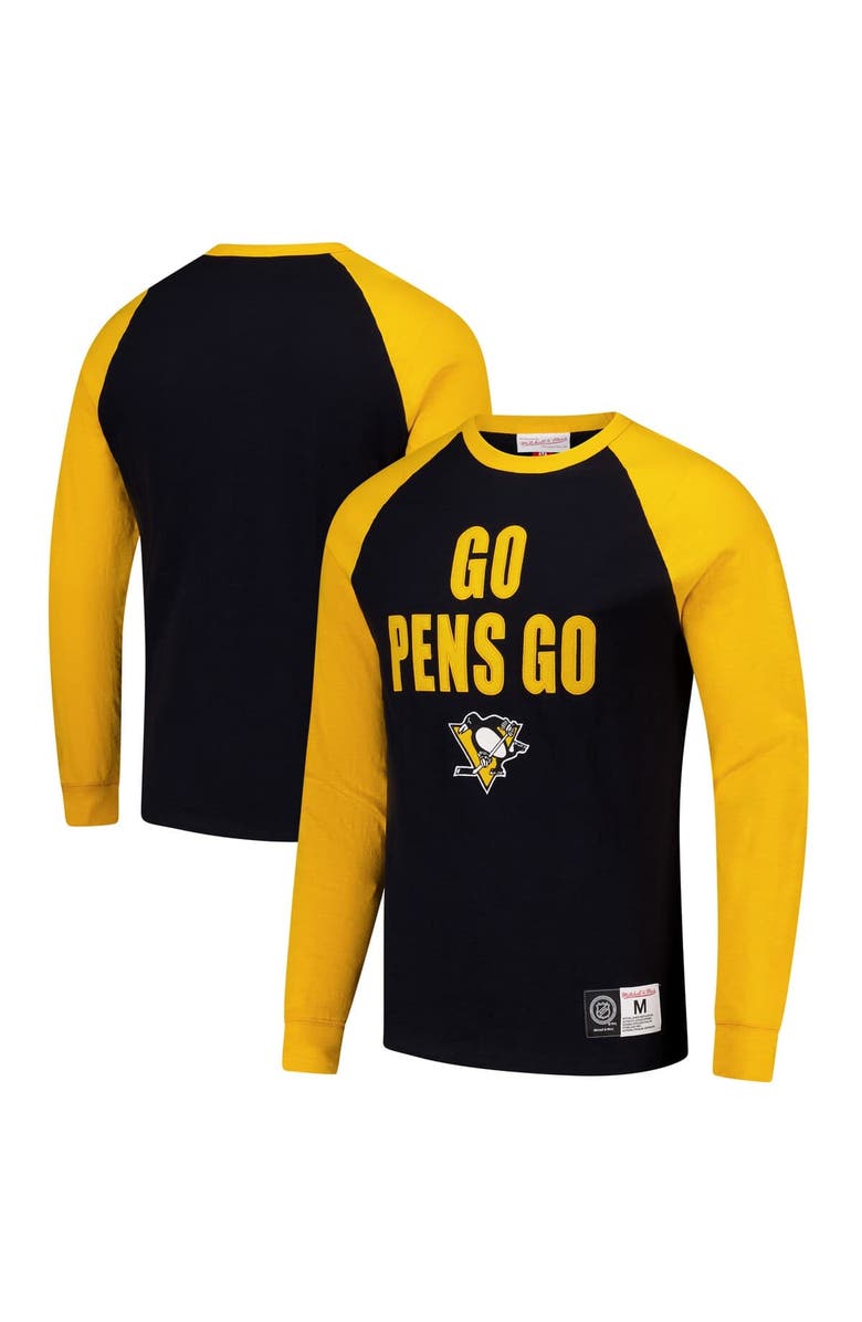 Mitchell & Ness Men's Mitchell & Ness  Black/Gold Pittsburgh Penguins Legendary Slub Raglan Long Sleeve T-Shirt, Main, color, 