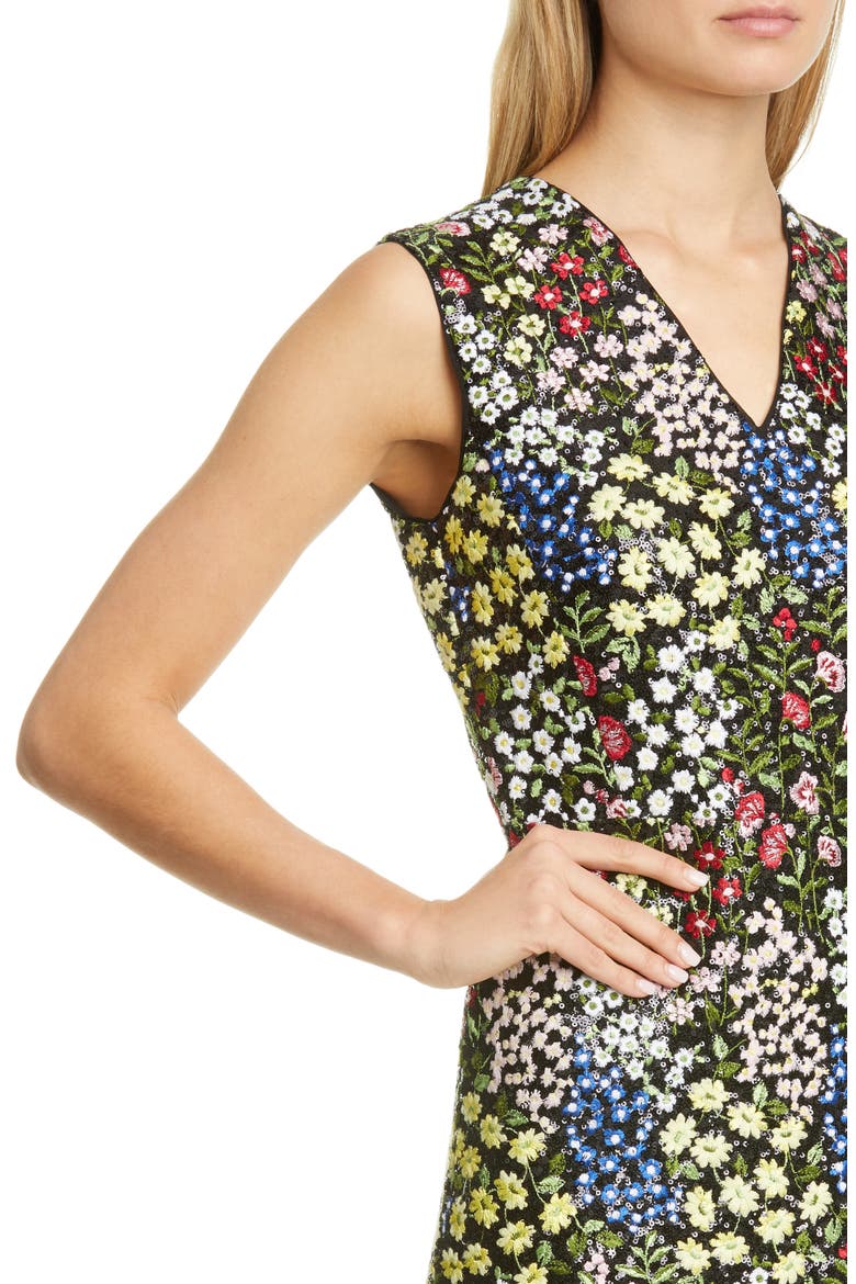 Sequin & Floral Embroidered A-Line Dress, Alternate, color, BLACK MIX