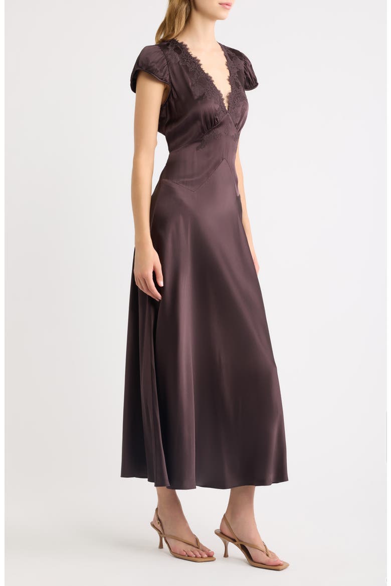 Coraline Lace Detail Floral Satin Maxi Dress, Alternate, color, EQUESTRIAN BROWN