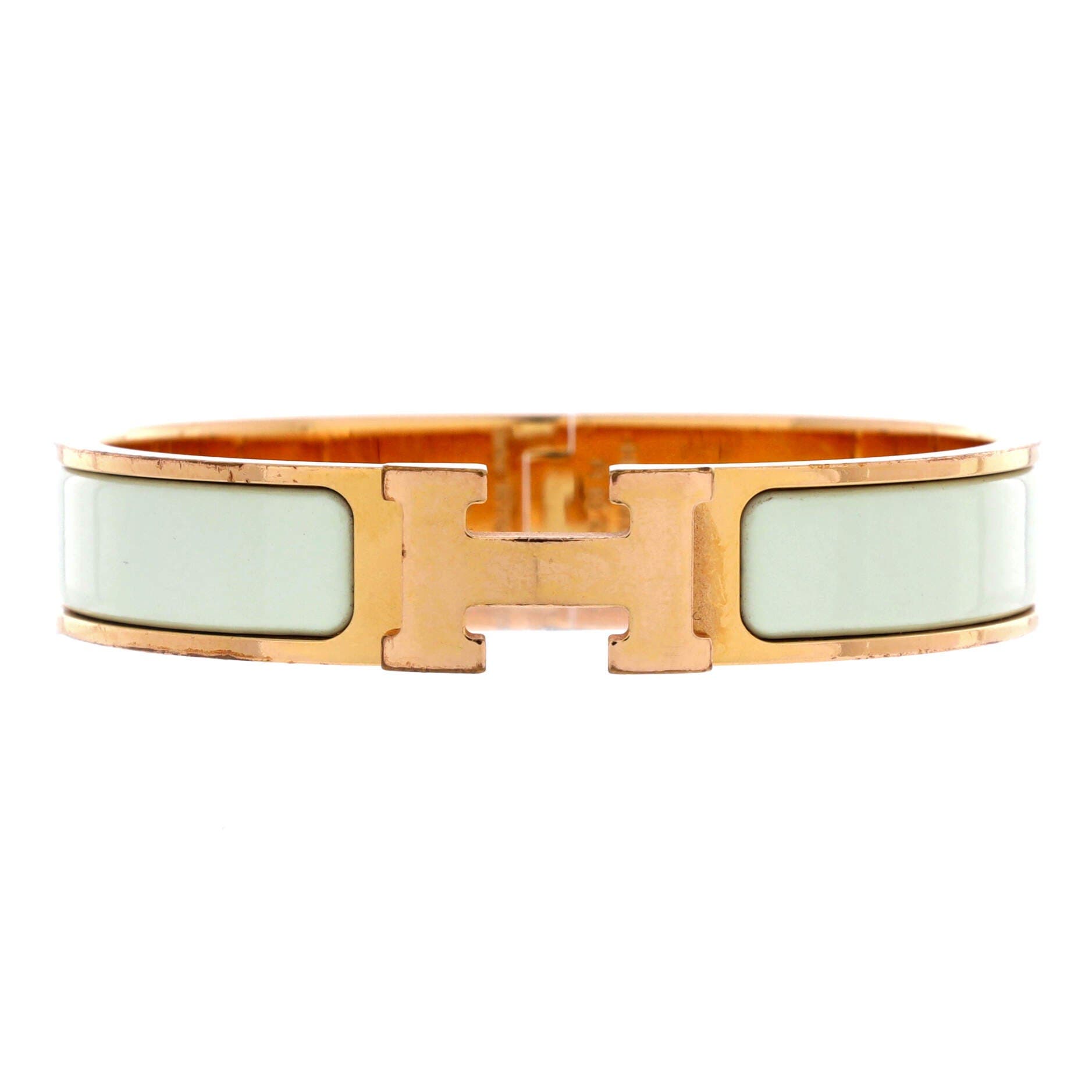 Pre-Owned Hermes Clic H Bracelet Enamel Narrow, Main, color, Green
