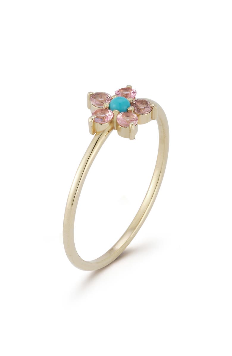 Ember Fine Jewelry 14K Gold Stone Flower Ring, Alternate, color, Gold/ Turquoise