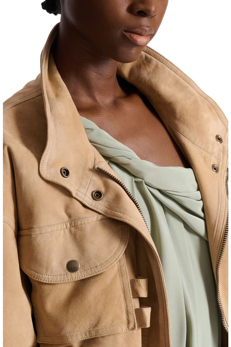 Suede bomber jacket, Alternate, color, beige