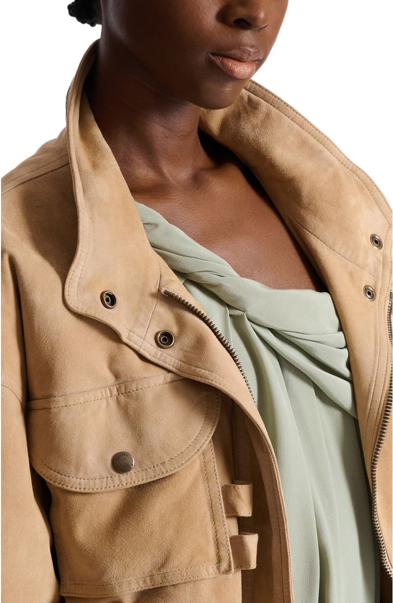 Balmain Suede bomber jacket, Alternate, color, Beige