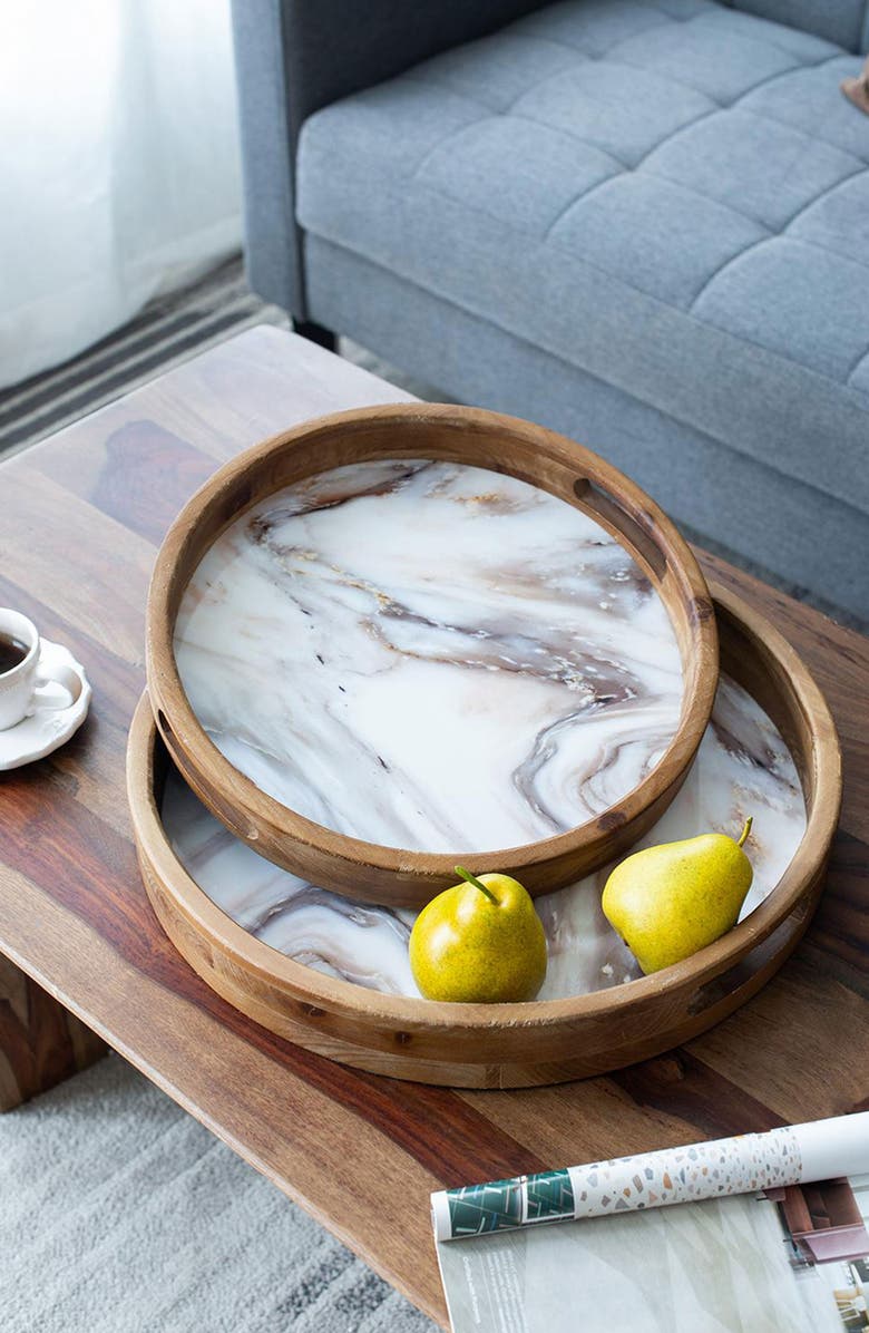 A & B Home Set of 2 Decorative Trays, Alternate, color, Brown