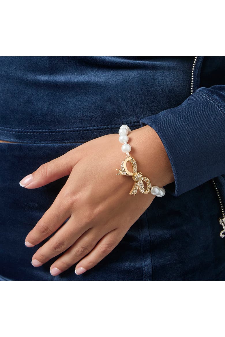 Pearl Bracelet with Pave Bow, Alternate, color, Gold Tone