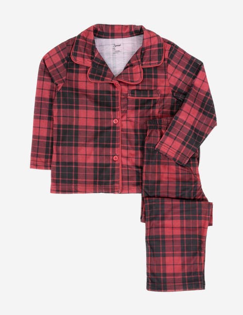 Leveret Kids Button-front Flannel Printed Holiday Pajama Set In Red