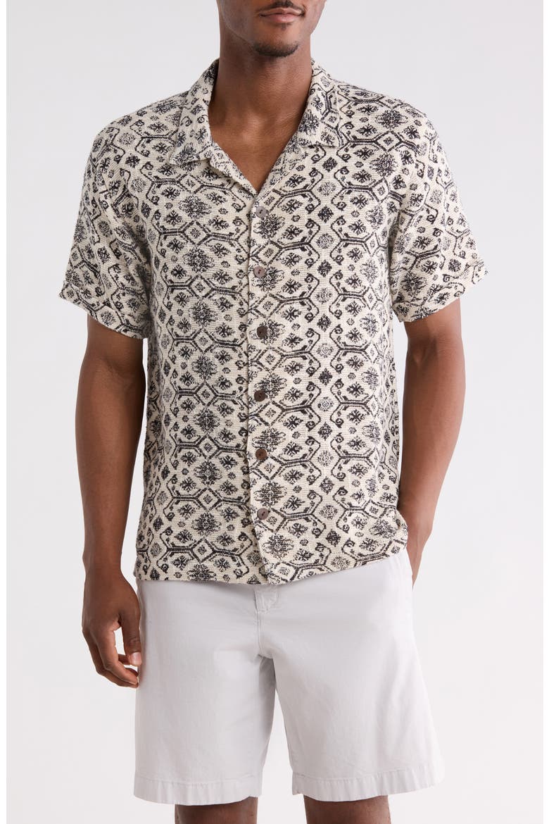 Mahendra Short Sleeve Cotton & Silk Blend Button-Up Camp Shirt Shirt, Main, color, BLACK/ WHITE MULTI
