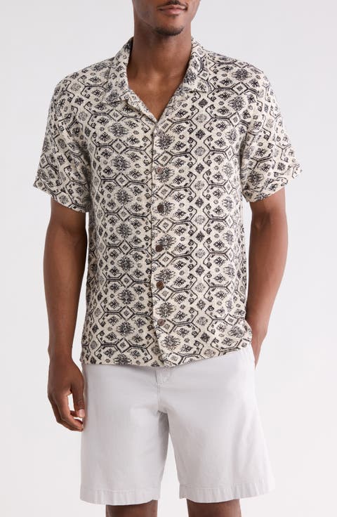 Mahendra Short Sleeve Cotton & Silk Blend Button-Up Camp Shirt Shirt