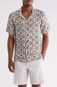 Raga Man Mahendra Short Sleeve Cotton & Silk Blend Button-Up Camp Shirt Shirt