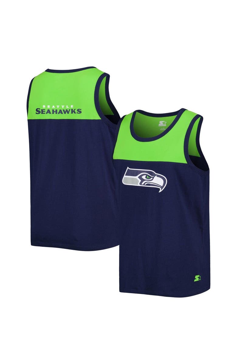 STARTER Men's Starter College Navy/Neon Green Seattle Seahawks Team Touchdown Fashion Tank Top, Alternate, color, Navy