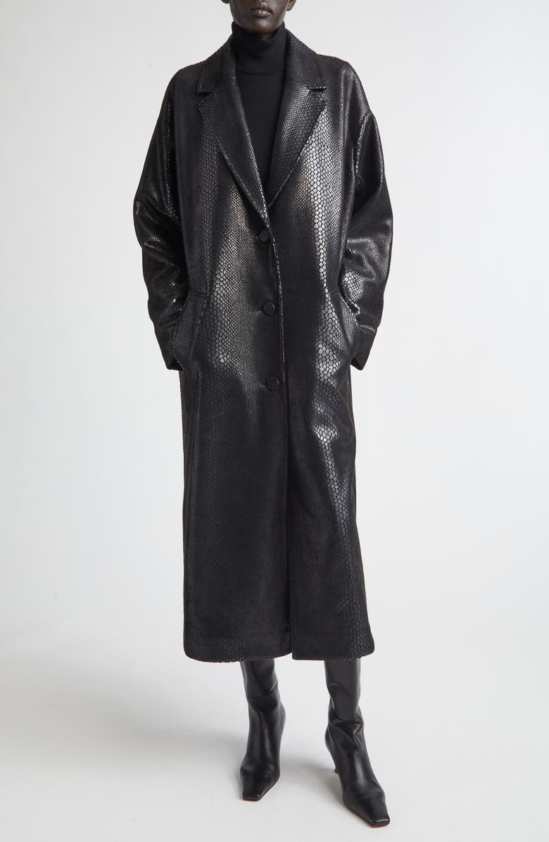 Stand Studio Oceana Reptile Embossed Faux Leather Coat, Main, color, Black