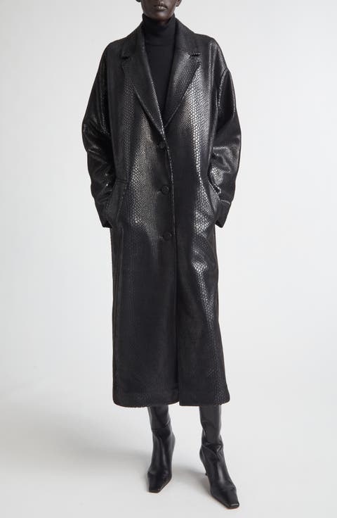 Oceana Reptile Embossed Faux Leather Coat