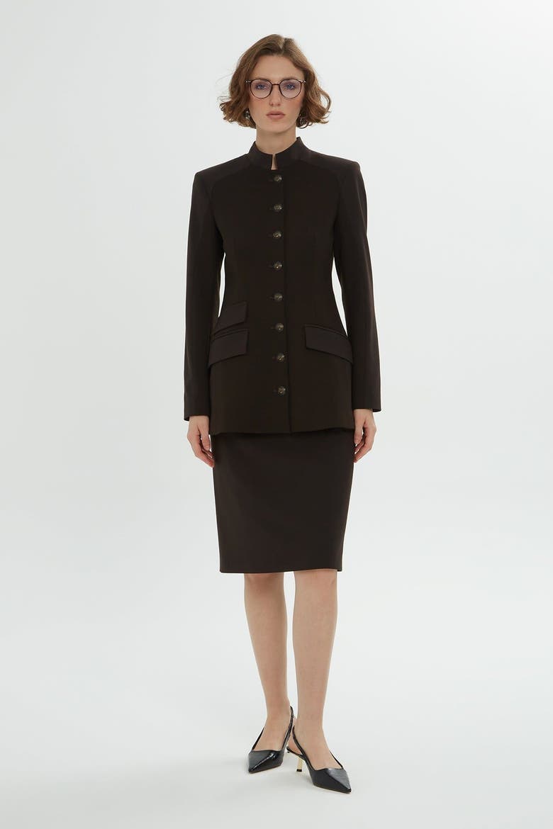 Brown Jacket & Pencil Skirt Set with Button Details, Alternate, color, Brown