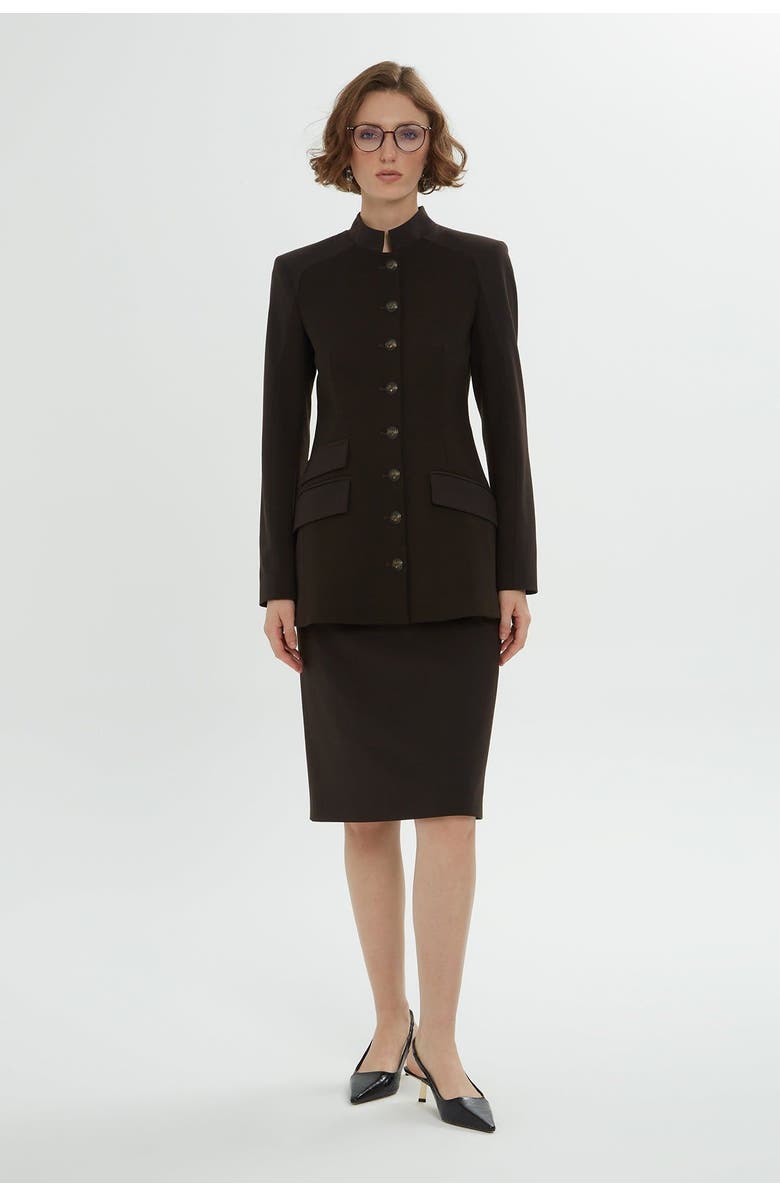 Gizia Brown Jacket and Pencil Skirt Set with Button Details, Alternate, color, Brown