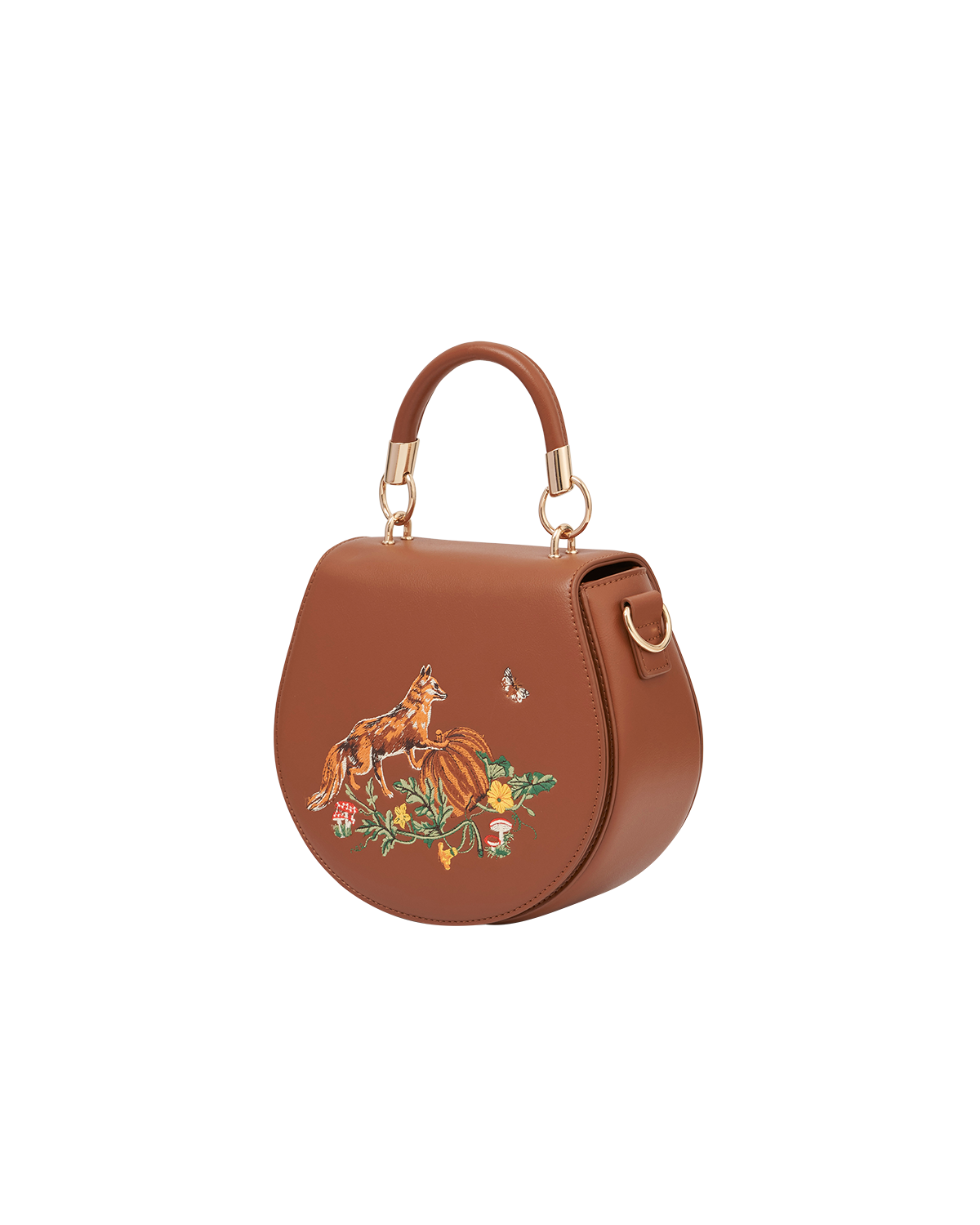 Fable England Fox & Pumpkin Embroidered Tan Saddle Bag, Alternate, color, Tan