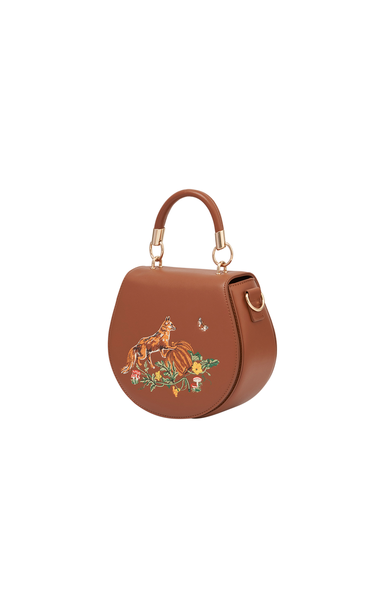 Fable England Fox & Pumpkin Embroidered Tan Saddle Bag, Alternate, color, Tan