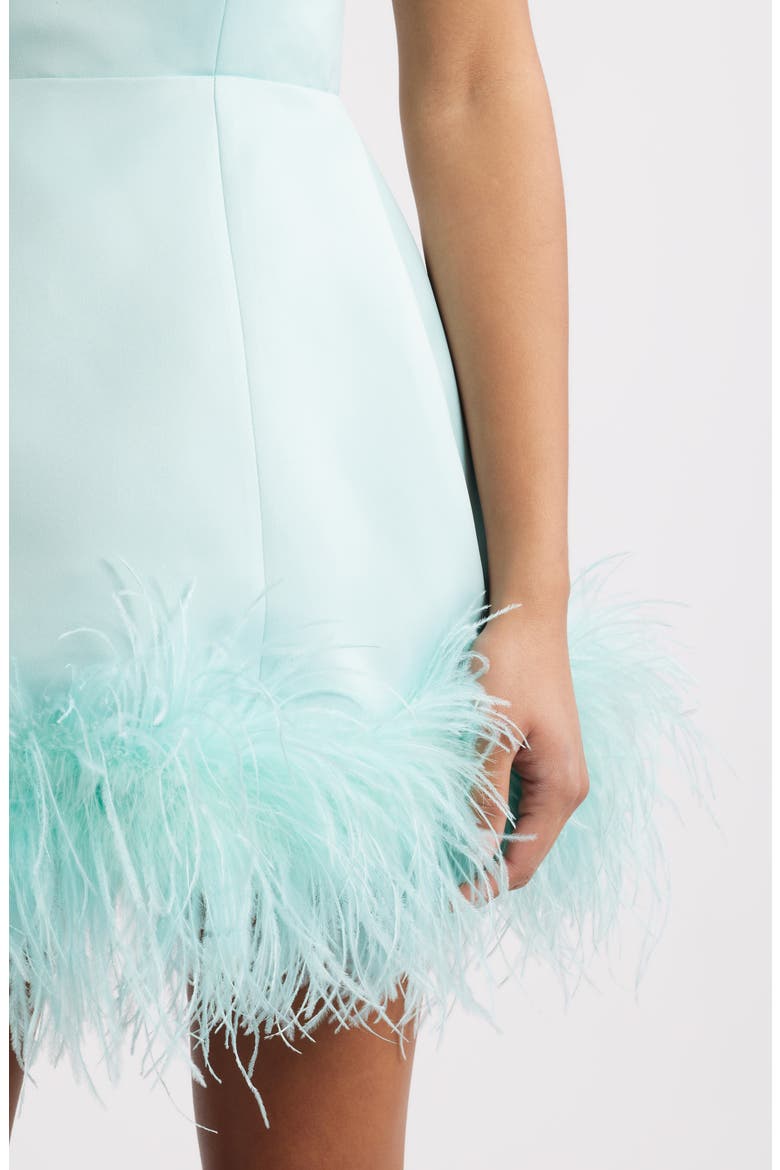 Ivy Feather Trim Strapless Cocktail Minidress, Alternate, color, MINT