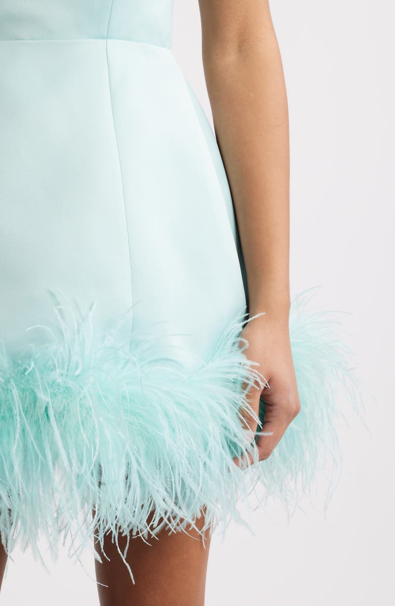 Delfi Collective Ivy Feather Trim Strapless Cocktail Minidress, Alternate, color, Mint