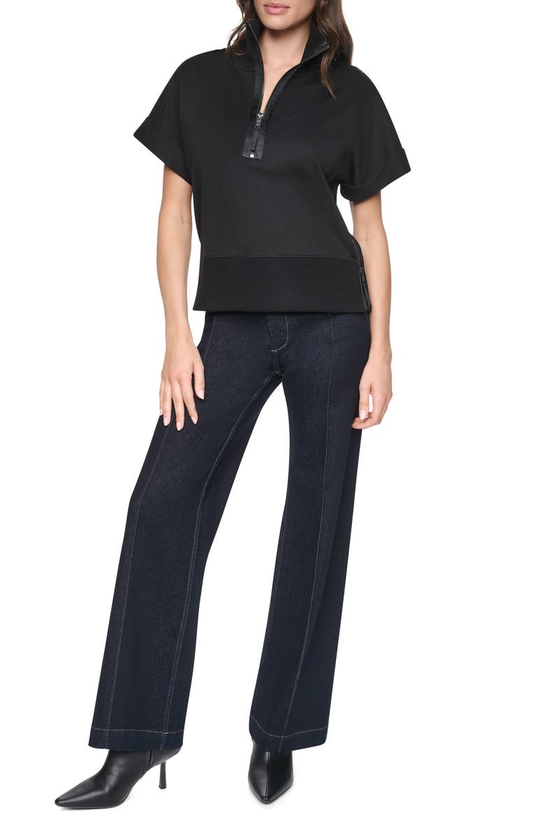 Soho Half Zip Ponte Pullover, Alternate, color, BLACK